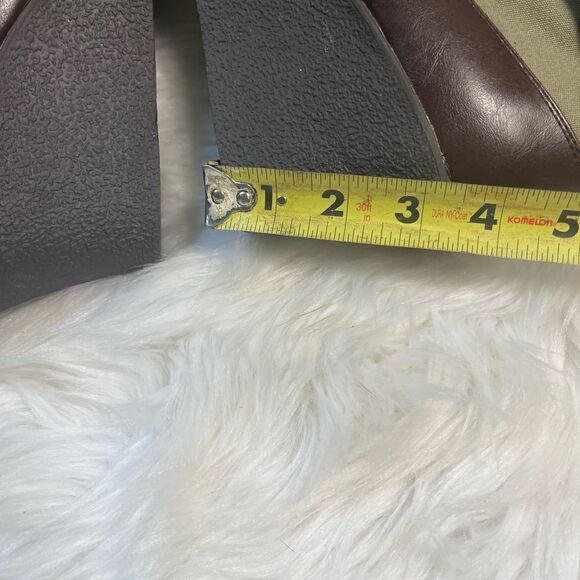 Ashley Stuart Olive Green textile &Brown faux leather lace up wedge boots SZ12W. - Picture 9 of 12